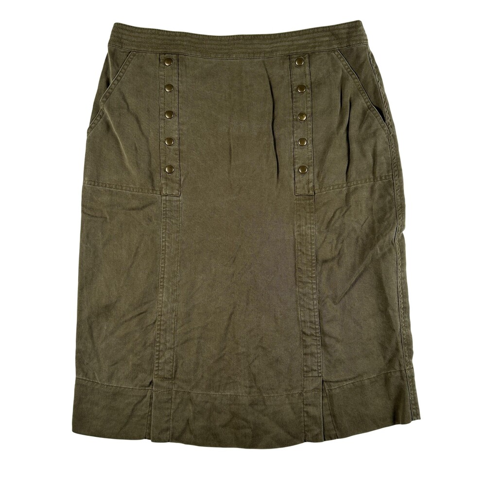Margaret O'Leary Skirt Womens 10 Green Twill Pencil Knee Length Button Pockets